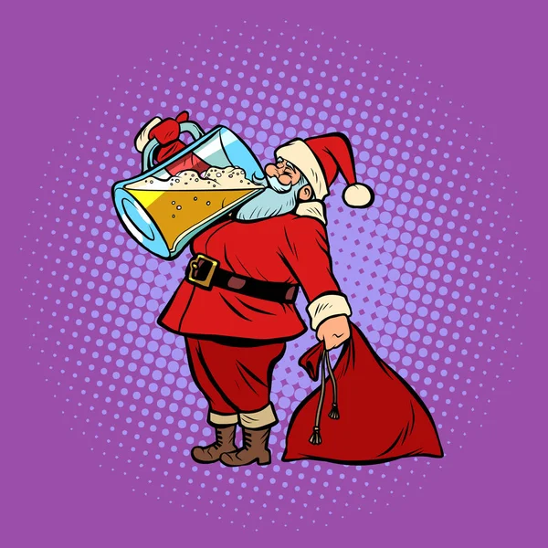 Święty Mikołaj pijący piwo. Boże Narodzenie i Nowy Rok — Wektor stockowy