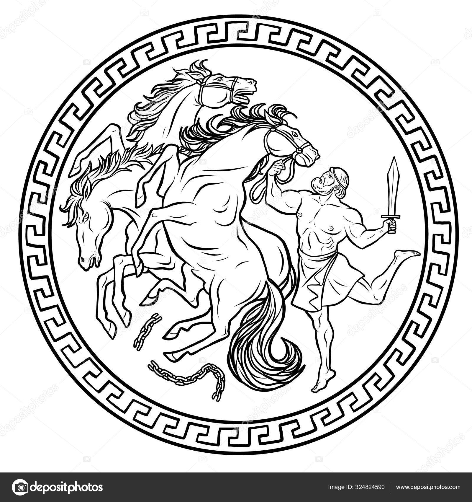 Mares de Diomedes. 12 Labores de Hércules Heracles Stock Vector by