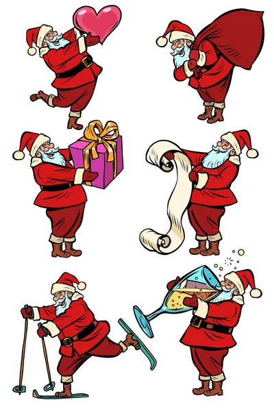 Set Sammlung von Weihnachtsmann-Charakter. Weihnachten und Neujahr — Stockvektor