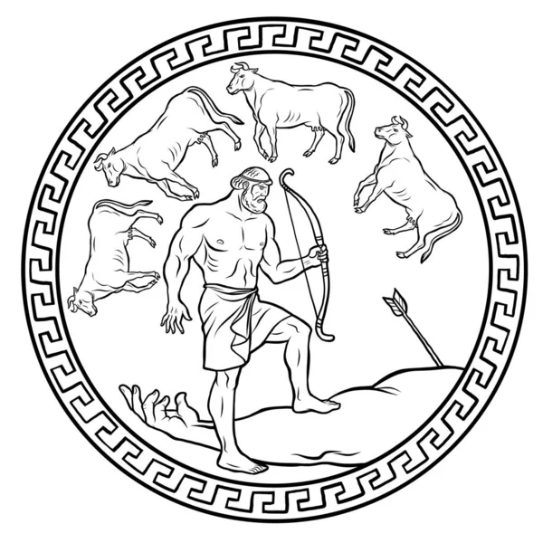 Verkrijg het vee van het monster Geryon. 12 Arbeid van Hercules Heracles — Stockvector