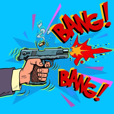 Shot from a gun comic style. Attack bullet attack clipart