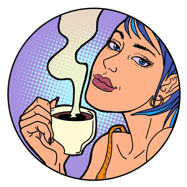 Mujer con una taza de café o té de la mañana — Vector de stock