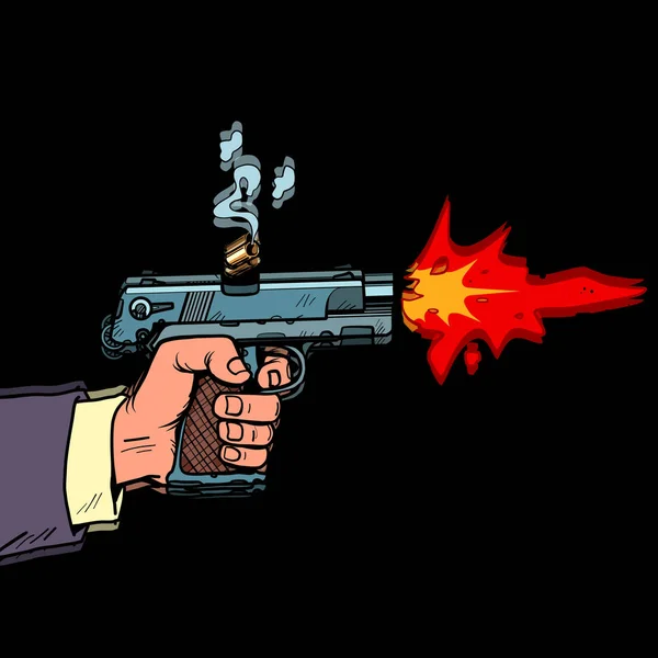 Shot from a gun comic style. Attack bullet attack — Stock Vector