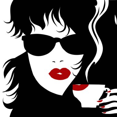 Bir kadın silueti ve bir fincan sıcak kahve.