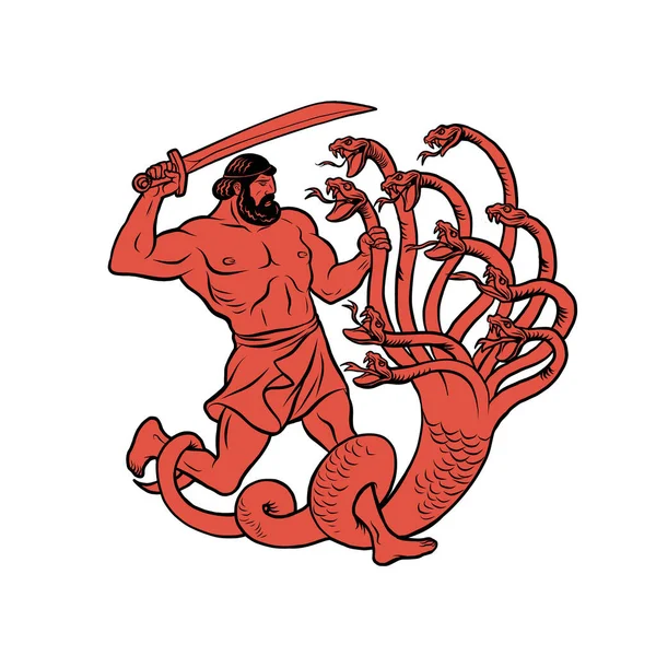 Lernasiska Hydra. 12 Herkules Herakles arbete — Stock vektor