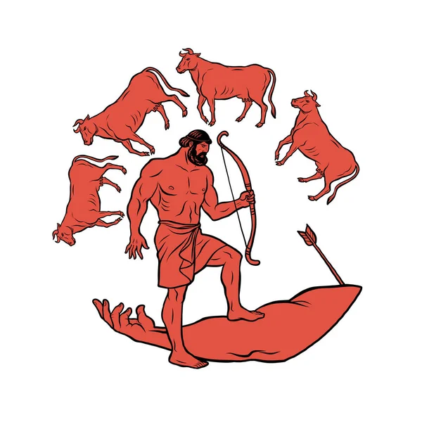 Verkrijg het vee van het monster Geryon. 12 Arbeid van Hercules Heracles — Stockvector