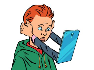 İnternet bağımlılığı. akıllı telefon ve genç çocuk