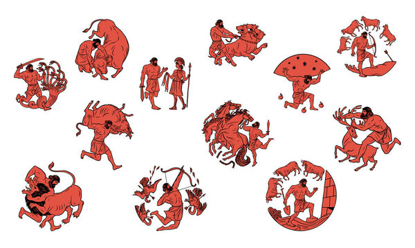 Collection set 12 Labours of Hercules Heracles