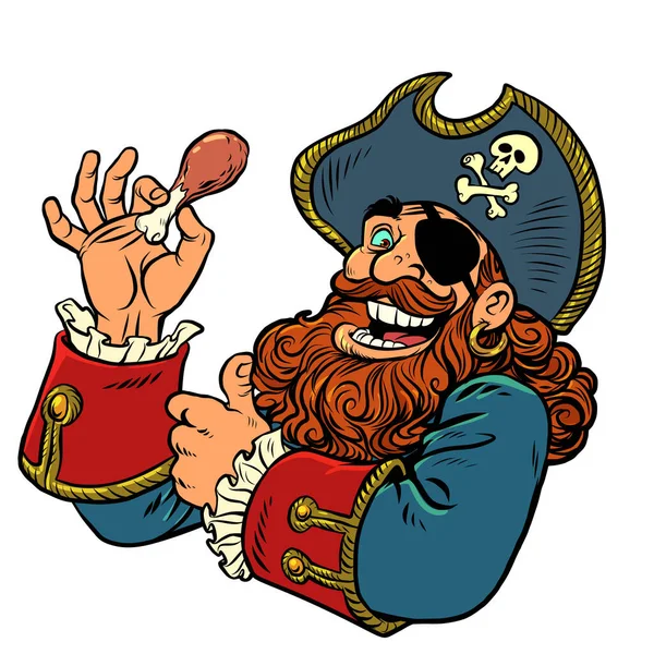 Пірат їсть курячу ногу. фаст-фуд — стоковий вектор