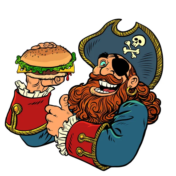 Pirate funny character. fast food Burger — Stock Vector