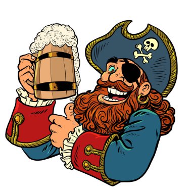 Korsan komik karakter. Tahta bira kupası.