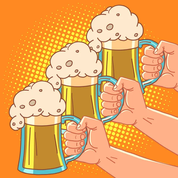 Toast na párty pěnové pivo v hrnku — Stockový vektor