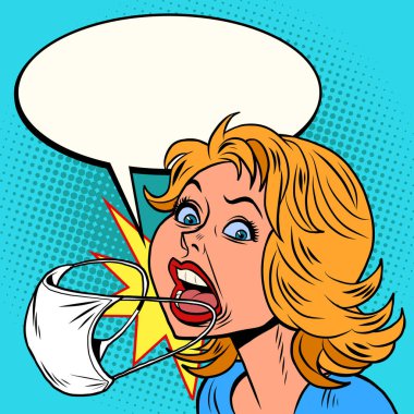 Kadın hasta öksürüyor, koronavirüs enfeksiyonu var.