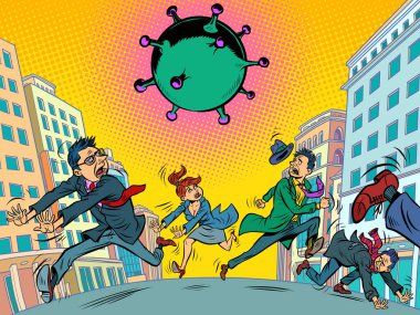 panic people running away from coronavirus. epidemic and fears clipart