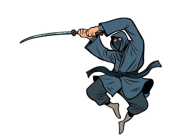 Ninja con una spada katana — Vettoriale Stock