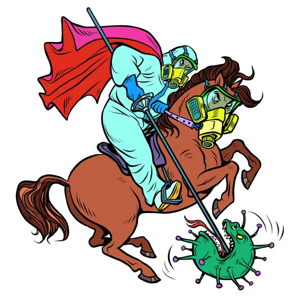 Jezdec doktor poráží koronavirus, St. George emblem — Stockový vektor