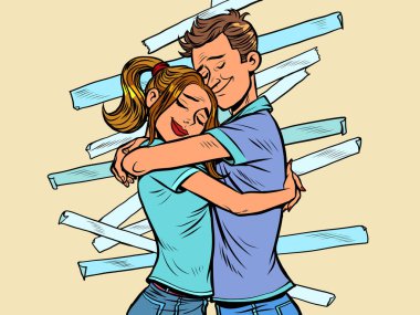 A couple of reconciliation. Husband and wife hug each other clipart