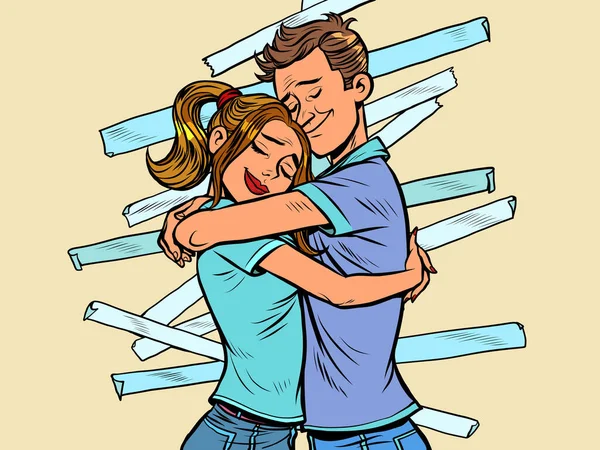 Ett par försoningar. Make och hustru kramar varandra — Stock vektor