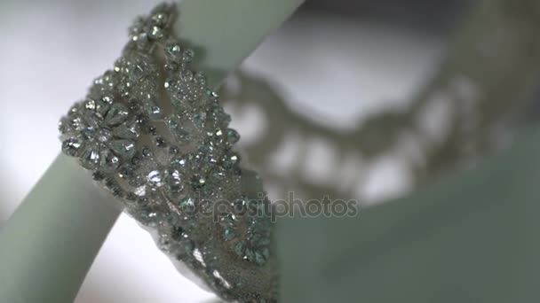 高級ウェディング ドレスでダイヤモンド ブローチ — ストック動画