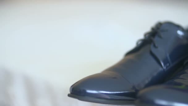 Groom black elegant shoes — Stock Video