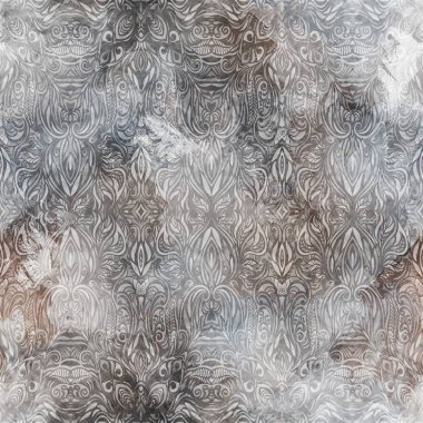 Kusursuz süs arka planı. Eski grunge dokusuyla karıştırılmış geleneksel süsleme ile kusursuz desen