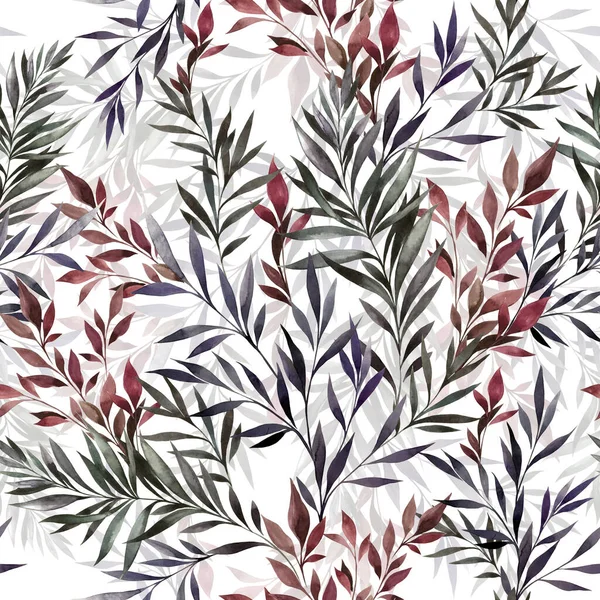 水彩手描きの葉でシームレスなパターン 白い背景にカラフルな葉を持つイラスト — ストック写真