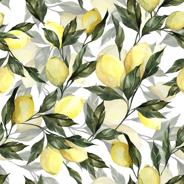 Patrón Botánico Decorativo Sin Costuras Con Hojas Dibujadas Mano Limones — Foto de Stock