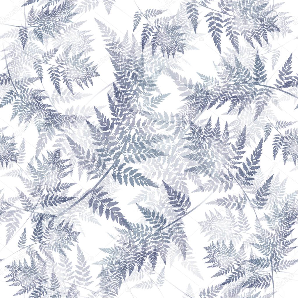 seamless floral pattern with fern leaves. colorful fern sillhouettes on white background 