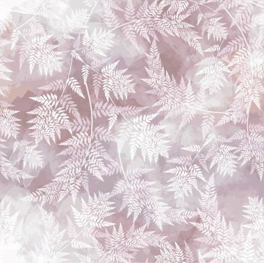 Eğreltiotu yapraklı kusursuz çiçek deseni. Eğreltiotu siluetleriyle renklendirilmiş pembe desenli arka plan