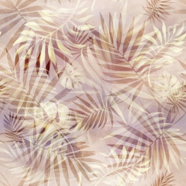 Tropikal yapraklı, renksiz çiçek deseni. tropikal yapraklı arkaplan