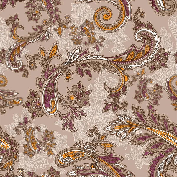 用于纺织品设计和织物的无缝传统斜纹花纹图案 向量上的经典Paisley背景 — 图库矢量图片