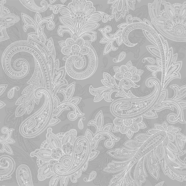 用于纺织品设计和织物的经典无缝绣花花布图案 矢量上的传统Paisley单色背景 — 图库矢量图片