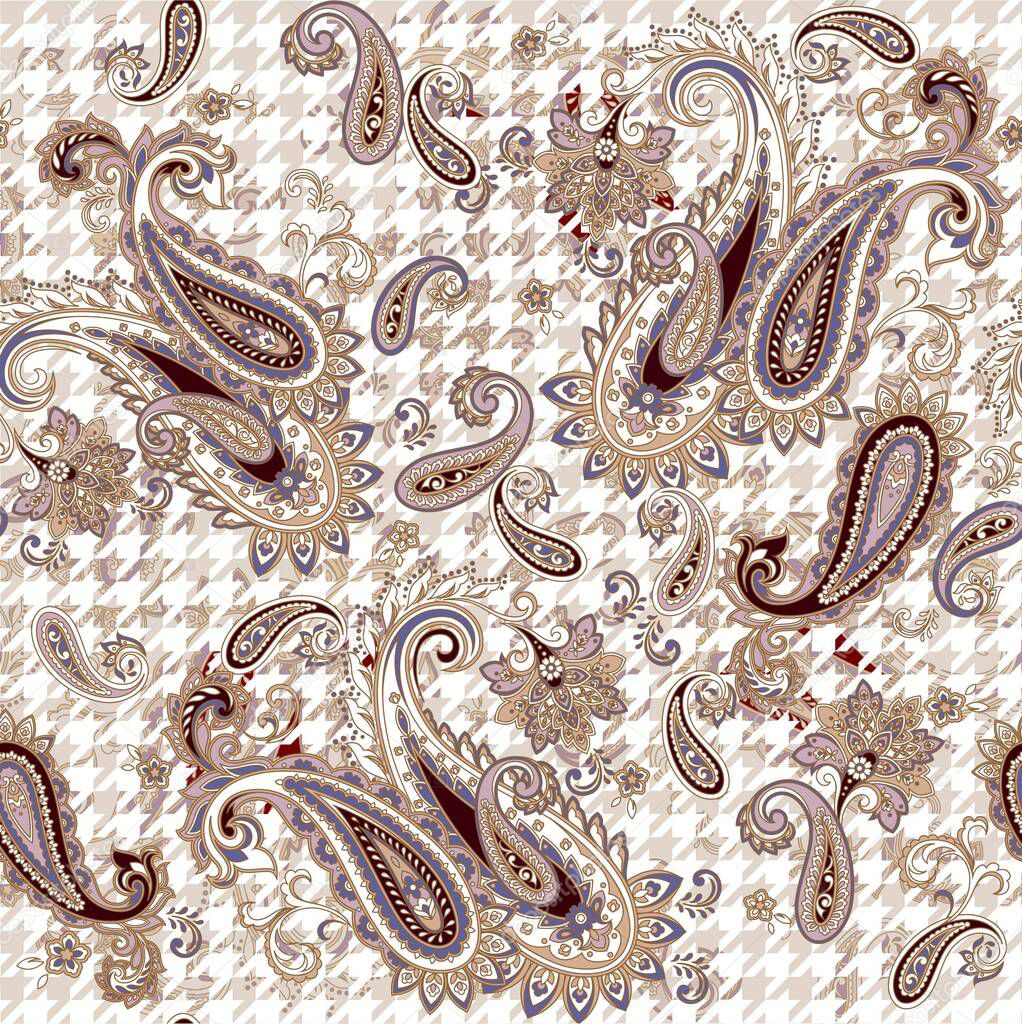  classic seamless ornamental paisley pattern for textile design and fabrics. traditional paisley ethnic background on vector