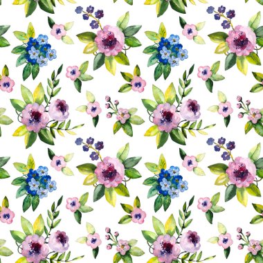Suluboya bahar çiçek ile Seamless Modeli