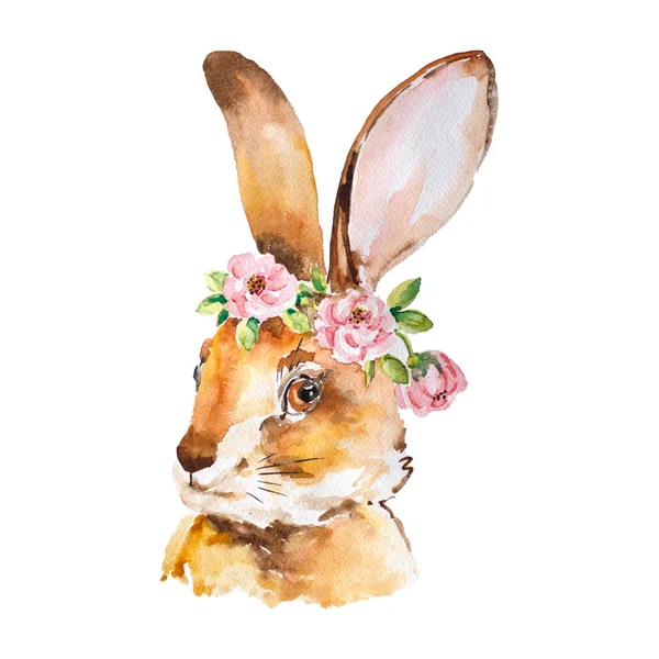 Çiçekli suluboya tavşan