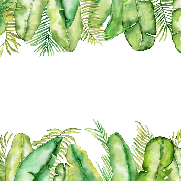 Tropical jungle watercolor leaves background