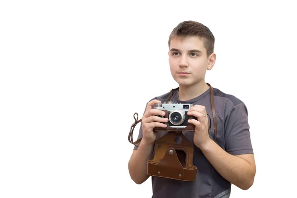 Niño con una cámara — Foto de Stock