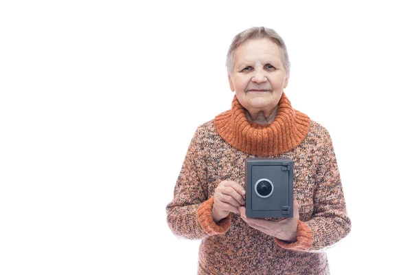 Pensioner with safe — Stock Photo, Image