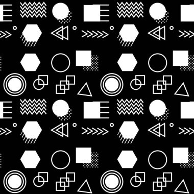 Çember, kare, nokta gibi basit şekillere sahip soyut geometrik dikişsiz desen