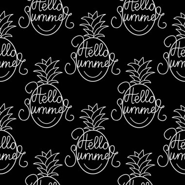 Tasarımınız için izole edilmiş siyah ve beyaz minimalist ananaslar içeren kusursuz vektör arkaplan deseni.