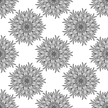 Beyaz arka planda siyah çiçek süsleme. Tekstil ve duvar kağıtları için seamless modeli