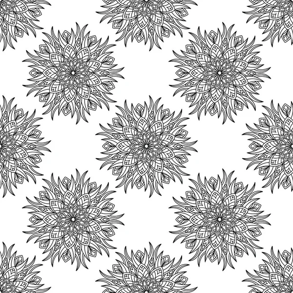 Ornamento floreale nero su sfondo bianco. Modello senza cuciture per tessuti e sfondi — Vettoriale Stock