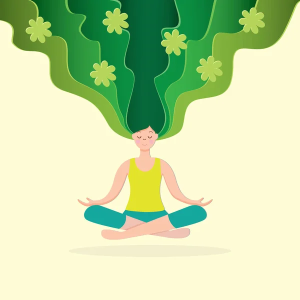 Lotus Pozunda Meditasyon Yapan Kadın — Stok Vektör