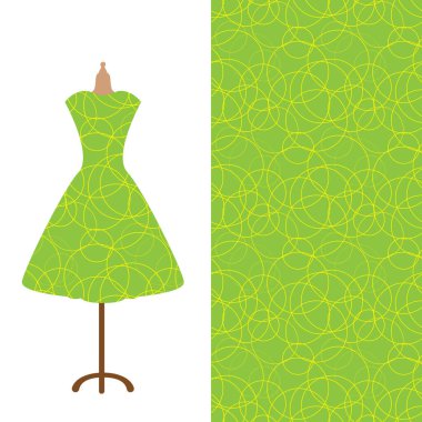 Kadınların uzun elbisesi, tekstil ve kağıt baskısı için parlak, pürüzsüz el çizimi desenleriyle uyumlu. vektör illüstrasyonu