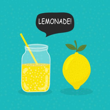 El yapımı limon, limon dilimi, limonatalı kavanoz, konuşma baloncukları