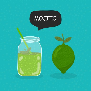 Mojito yassı simgesi mavi arkaplanda izole edildi. Basit Mojito işaret sembolü düz stil. Web ve mobil tasarım için Kokteyl Vektörü çizimi.
