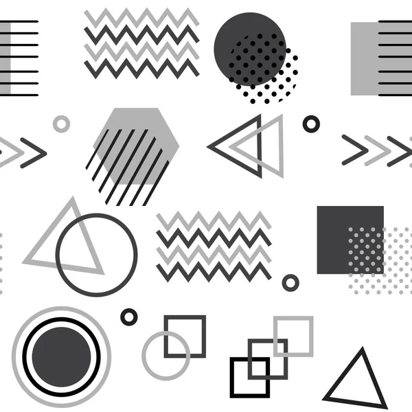 Geometrik desenli Memphis tarzı, geometrik şekilli vektör çizimi. Eğilimsiz motif