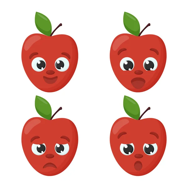 Elma. Emoji Emoticon koleksiyonu. Çocuklar için çizgi film karakterleri. — Stok Vektör