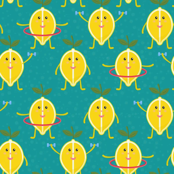 Tropiskt sömlöst mönster med gula citroner. Frukt upprepad bakgrund. — Stock vektor