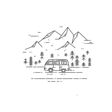 Road trip vektör düz çizgi çizim.